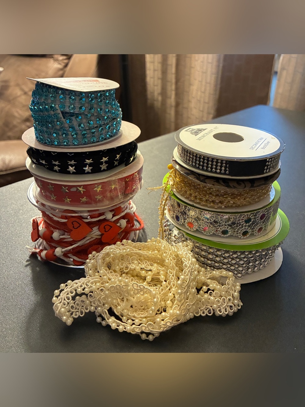 Mixed Decorative Ribbon and Trim Bundle - Teal, Red, Black, Gold, Silver, Ivory